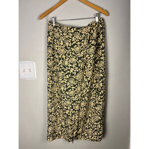 Women's Ann Taylor Skirt Size 14 Black Beige Floral - Silk